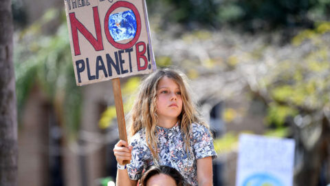 Klimakrise und Finanzsystem: Mädchen hält Protestschild auf Klimaprotest
